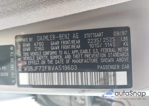 1997 Mercedes-Benz E 420 from USA, damaged, VIN WDBJF72F8VA519603